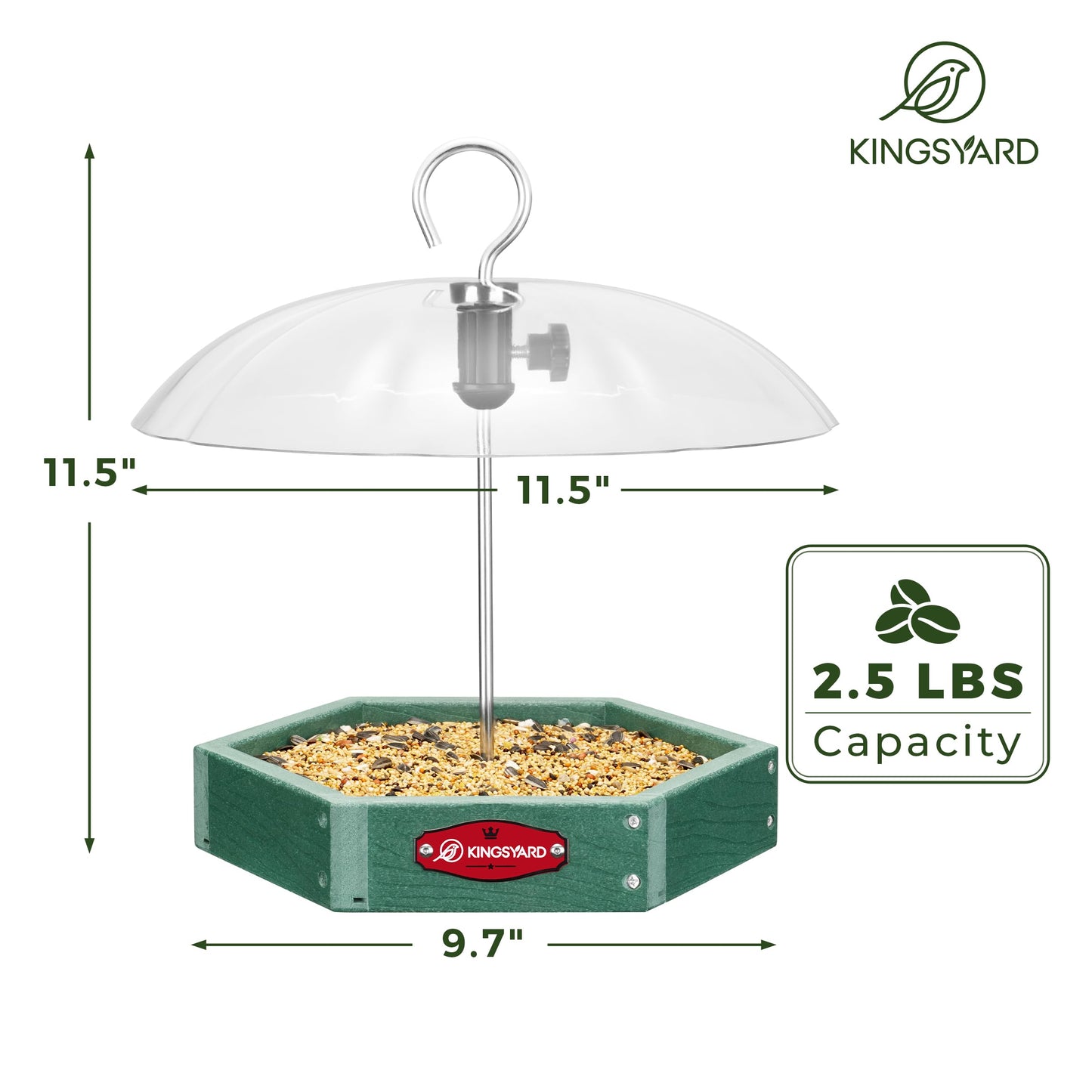 Squirrel Proof Hanging Bird Feeder with Adjustable Rain Dome, Large Mesh Tray Wild Bird Seed Feeding Station