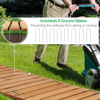 Weather Resistant Roll Up Cedar Wood Walkway, 8' Straight Decorative Garden Path for Outdoor Wedding Beach