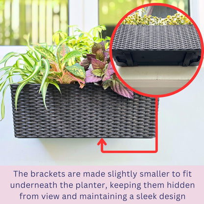Self-Watering Wall Mount Plant Planter Boxes 2 Pack, Black Rectangular Indoor Outdoor Herb Window Flower Pots