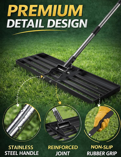 Heavy Duty Stainless Steel Lawn Leveling Rake 72" Long, 30x10in Yard Leveler for Golf & Garden Landscaping