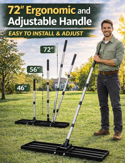 Heavy Duty Stainless Steel Lawn Leveling Rake 72" Long, 30x10in Yard Leveler for Golf & Garden Landscaping