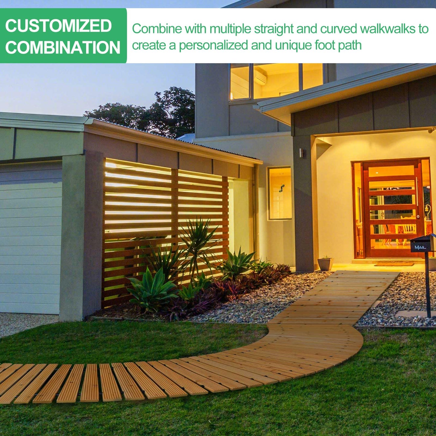 Weather Resistant Roll Up Cedar Wood Walkway, 8' Straight Decorative Garden Path for Outdoor Wedding Beach
