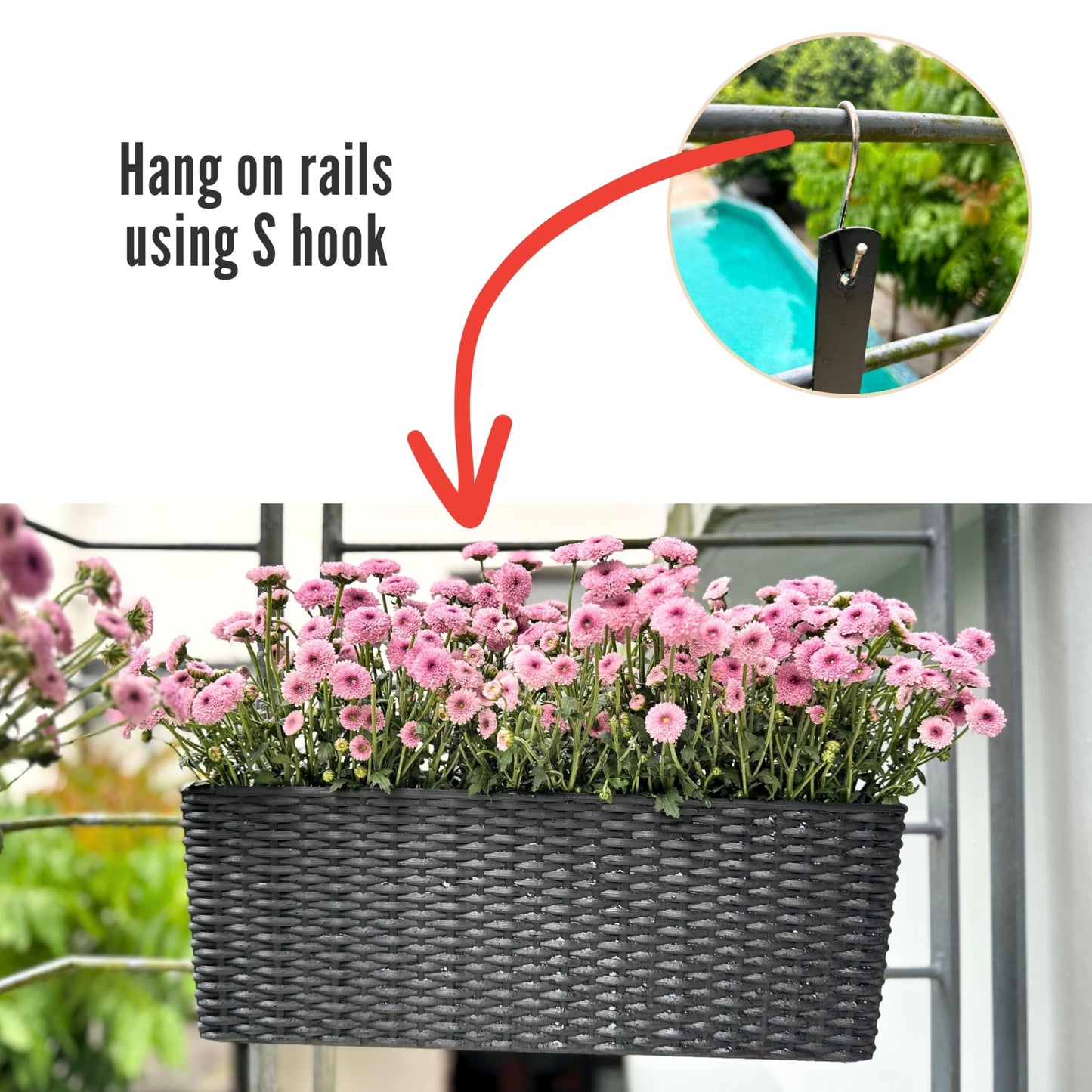 Self-Watering Wall Mount Plant Planter Boxes 2 Pack, Black Rectangular Indoor Outdoor Herb Window Flower Pots