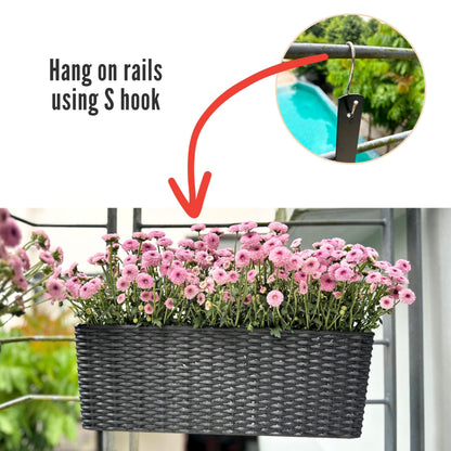 Self-Watering Wall Mount Plant Planter Boxes 2 Pack, Black Rectangular Indoor Outdoor Herb Window Flower Pots
