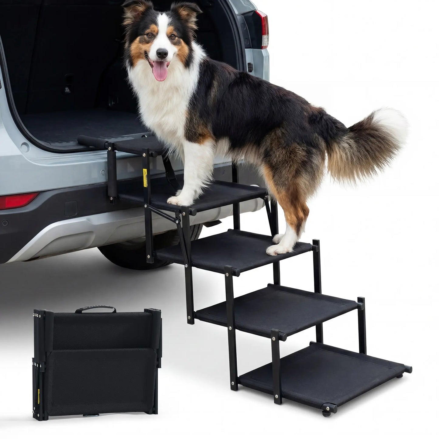 Portable Foldable 5 Step Dog Car Stairs, Anti-Slip Sturdy Pet Steps for SUV Truck Vehicles