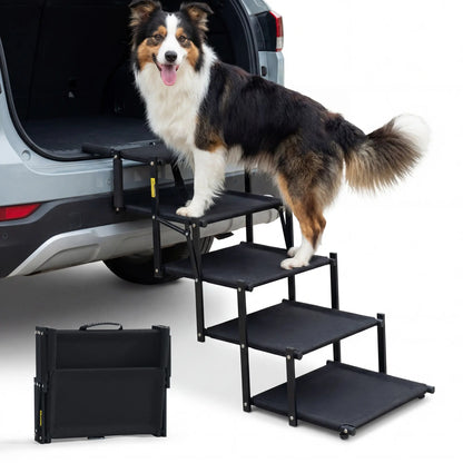 Portable Foldable 5 Step Dog Car Stairs, Anti-Slip Sturdy Pet Steps for SUV Truck Vehicles