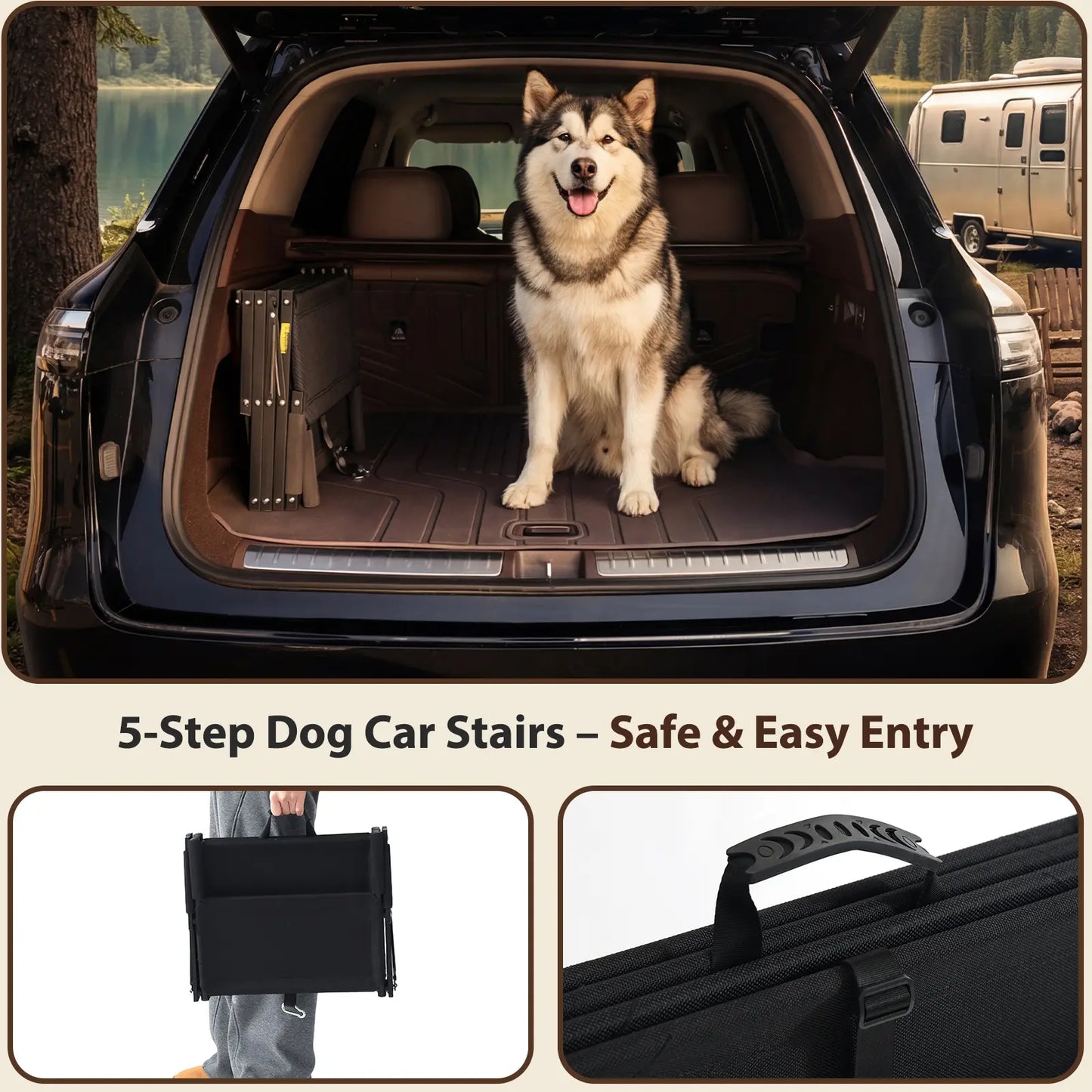 Portable Foldable 5 Step Dog Car Stairs, Anti-Slip Sturdy Pet Steps for SUV Truck Vehicles