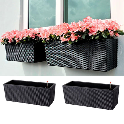 Self-Watering Wall Mount Plant Planter Boxes 2 Pack, Black Rectangular Indoor Outdoor Herb Window Flower Pots