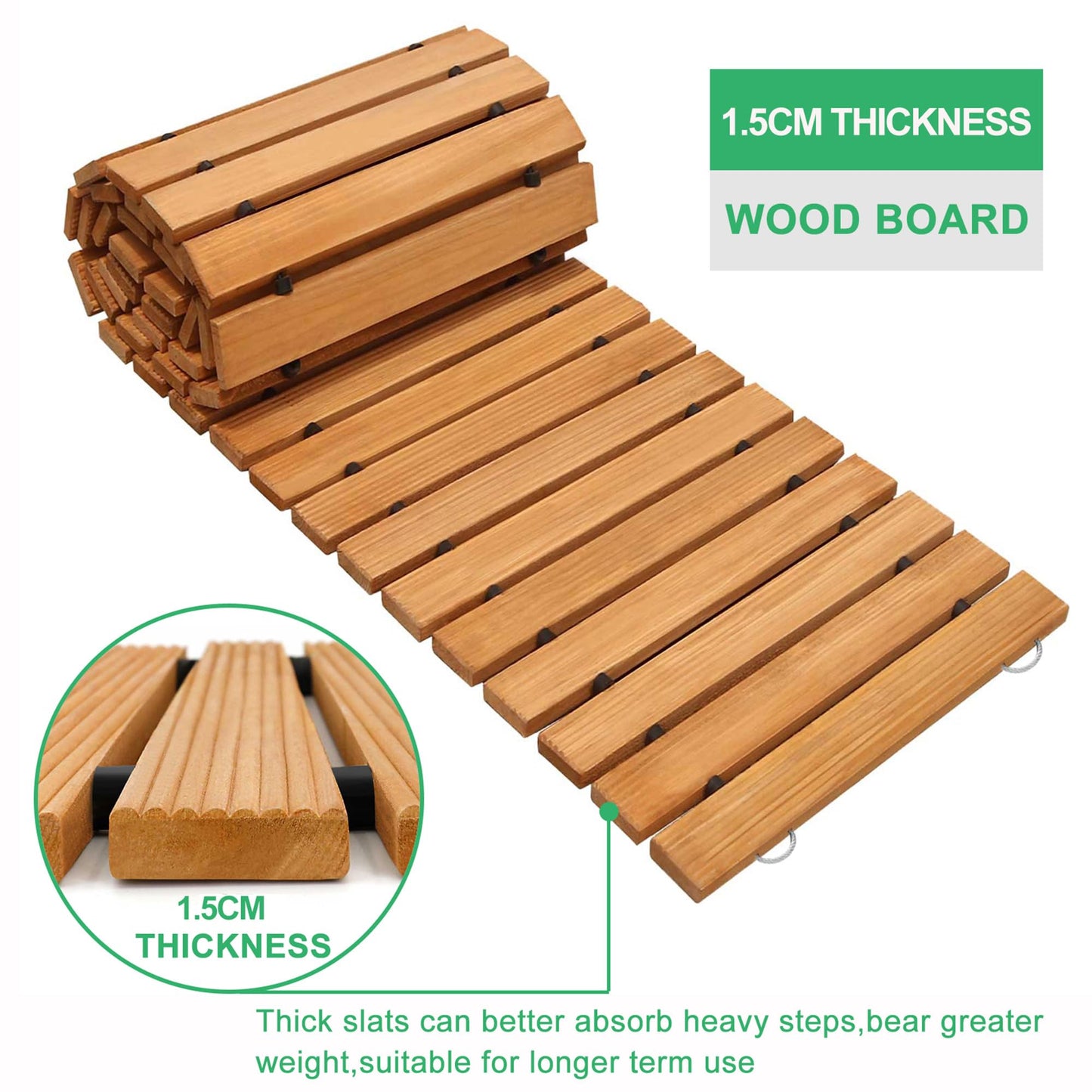 Weather Resistant Roll Up Cedar Wood Walkway, 8' Straight Decorative Garden Path for Outdoor Wedding Beach