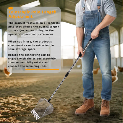 Adjustable Length Stainless Steel Chicken Coop Poop Scooper, Heavy Duty Poultry Manure Cleaning Shovel