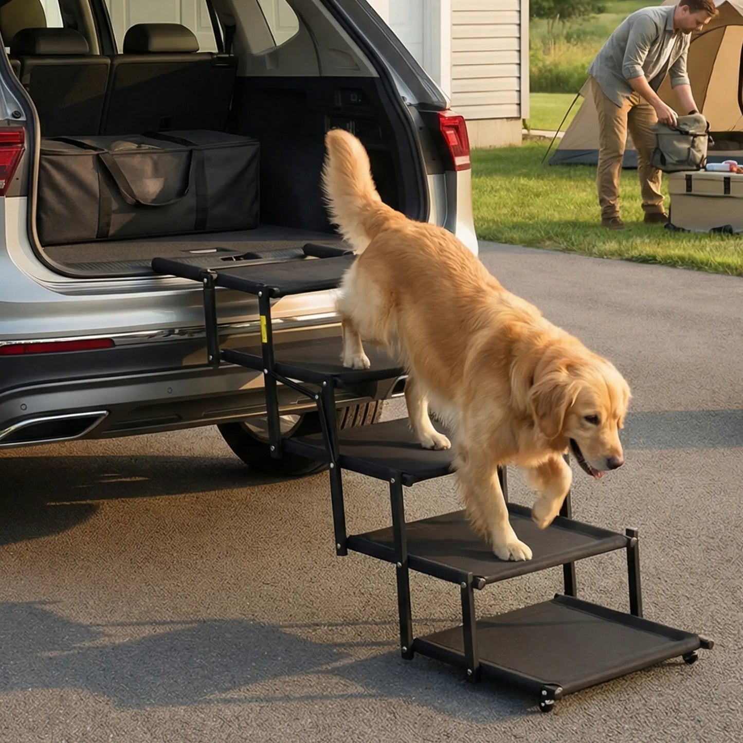 Portable Foldable 5 Step Dog Car Stairs, Anti-Slip Sturdy Pet Steps for SUV Truck Vehicles