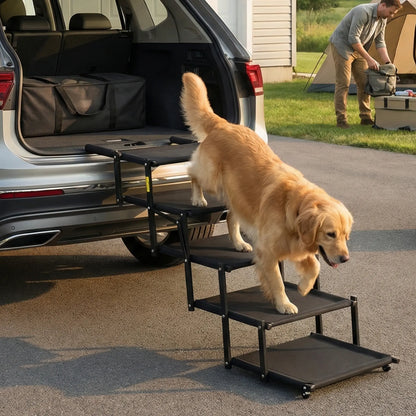 Portable Foldable 5 Step Dog Car Stairs, Anti-Slip Sturdy Pet Steps for SUV Truck Vehicles
