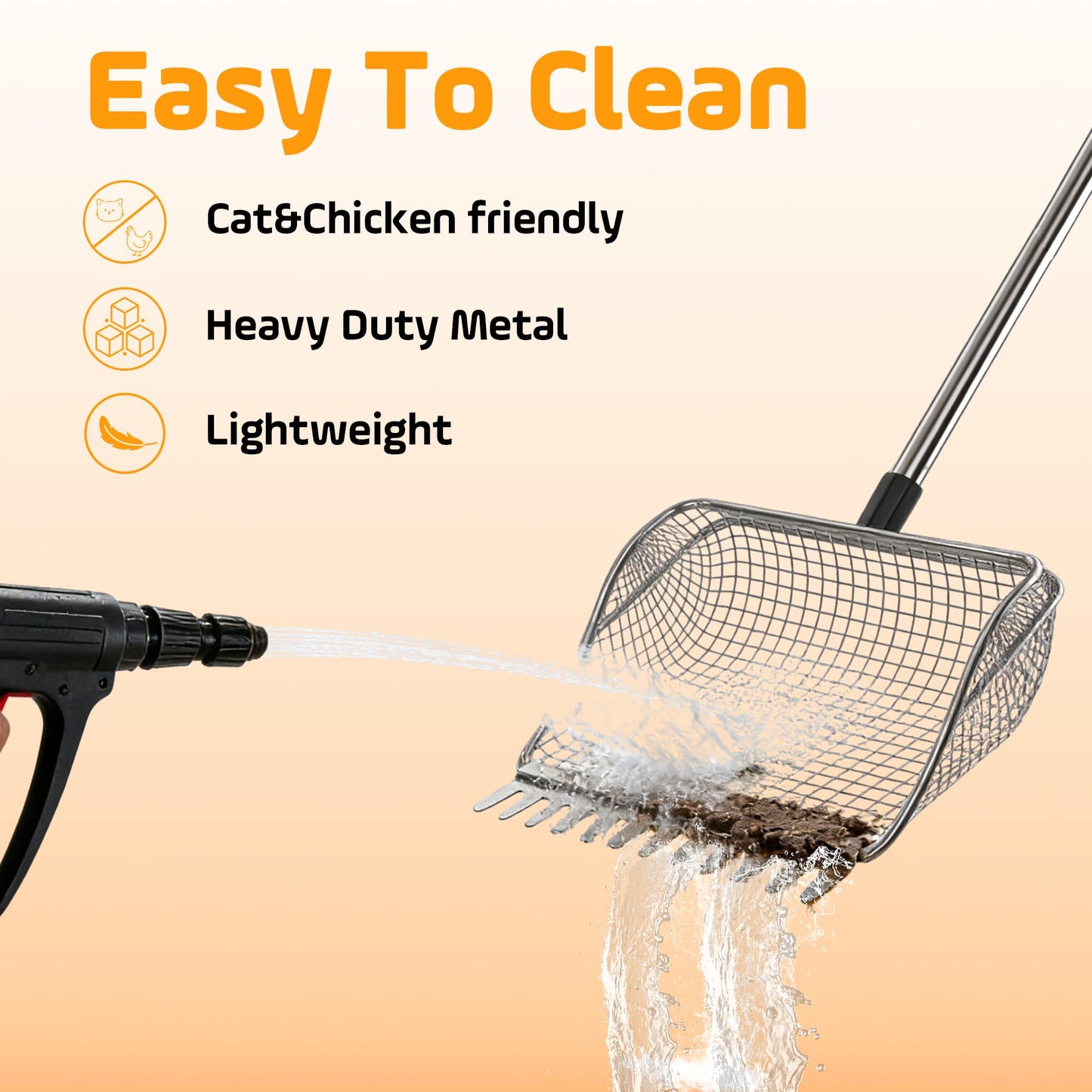 Adjustable Length Stainless Steel Chicken Coop Poop Scooper, Heavy Duty Poultry Manure Cleaning Shovel