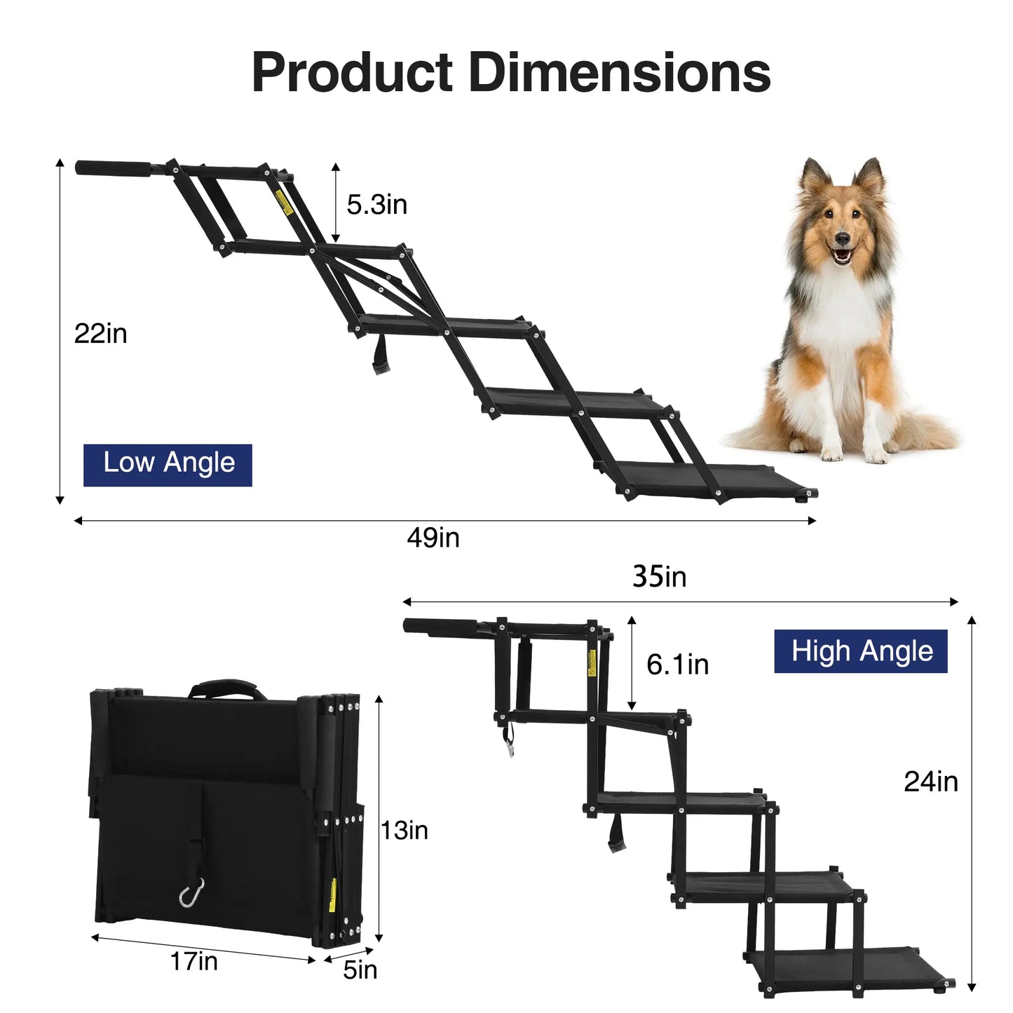 Portable Foldable 5 Step Dog Car Stairs, Anti-Slip Sturdy Pet Steps for SUV Truck Vehicles