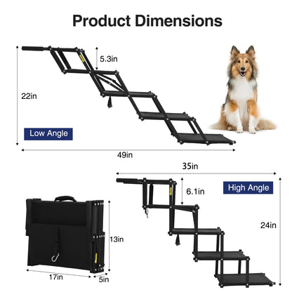 Portable Foldable 5 Step Dog Car Stairs, Anti-Slip Sturdy Pet Steps for SUV Truck Vehicles