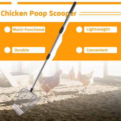 Adjustable Length Stainless Steel Chicken Coop Poop Scooper, Heavy Duty Poultry Manure Cleaning Shovel