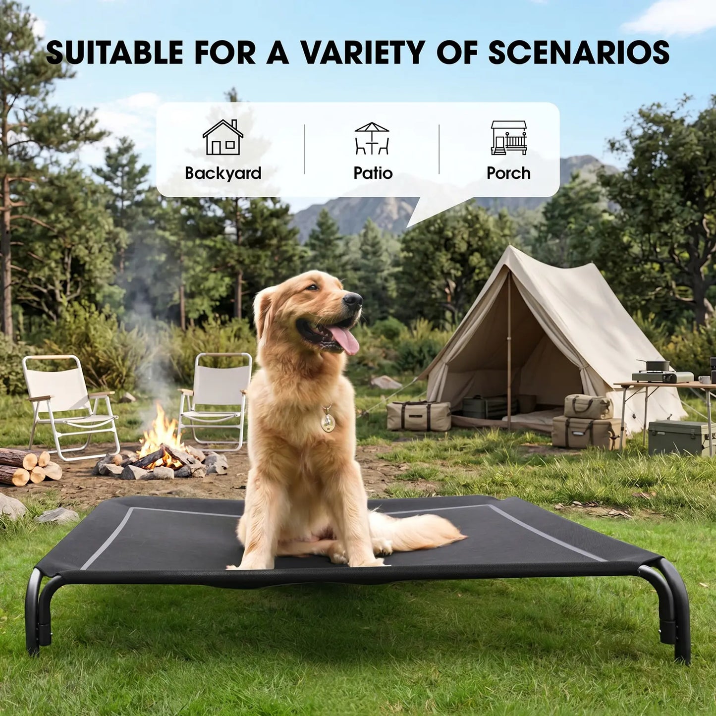 Breathable Mesh Elevated Cooling Dog Cot Bed for Large Dogs, Durable Easy Clean Indoor Outdoor Pet Raised Mat