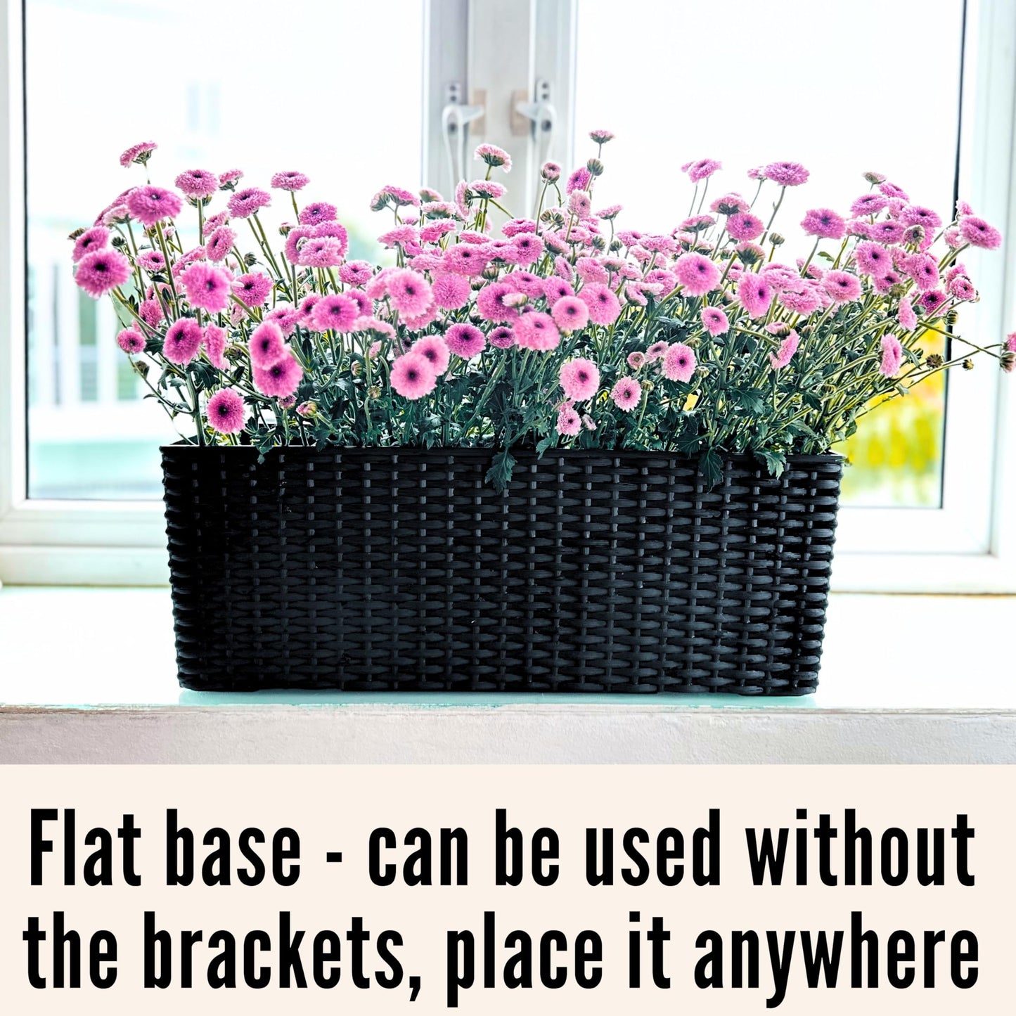 Self-Watering Wall Mount Plant Planter Boxes 2 Pack, Black Rectangular Indoor Outdoor Herb Window Flower Pots