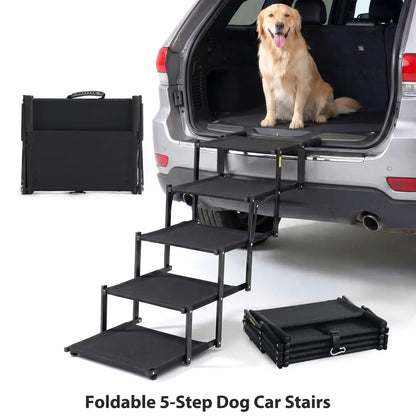 Portable Foldable 5 Step Dog Car Stairs, Anti-Slip Sturdy Pet Steps for SUV Truck Vehicles